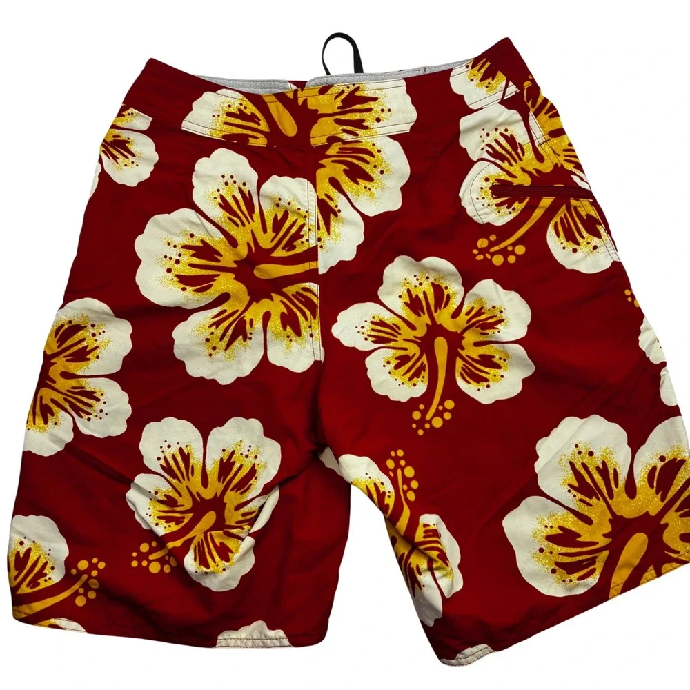 Patagonia Mens Hibiscus Floral Board Shorts Red Yellow 28 Swim Trunks 9‎ Inseam